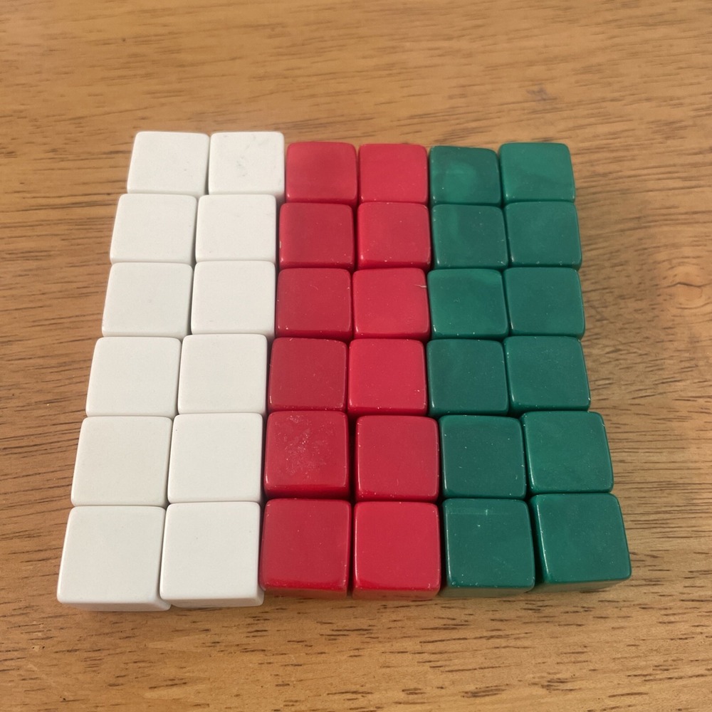 36 Square Squares Red White Green App.1/2" Each 12 Of Each Color Math Homeschool
